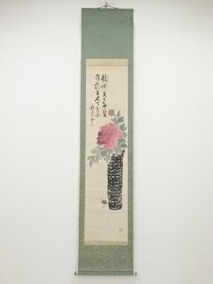 昭和庚午（1930年）　皐月鶴年筆　牡丹　肉筆紙本掛軸（共箱）